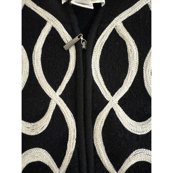Talbots Wool Jacket XL Black Ivory Brading Full Zip Long Sleeve Womens - Picture 7 of 7